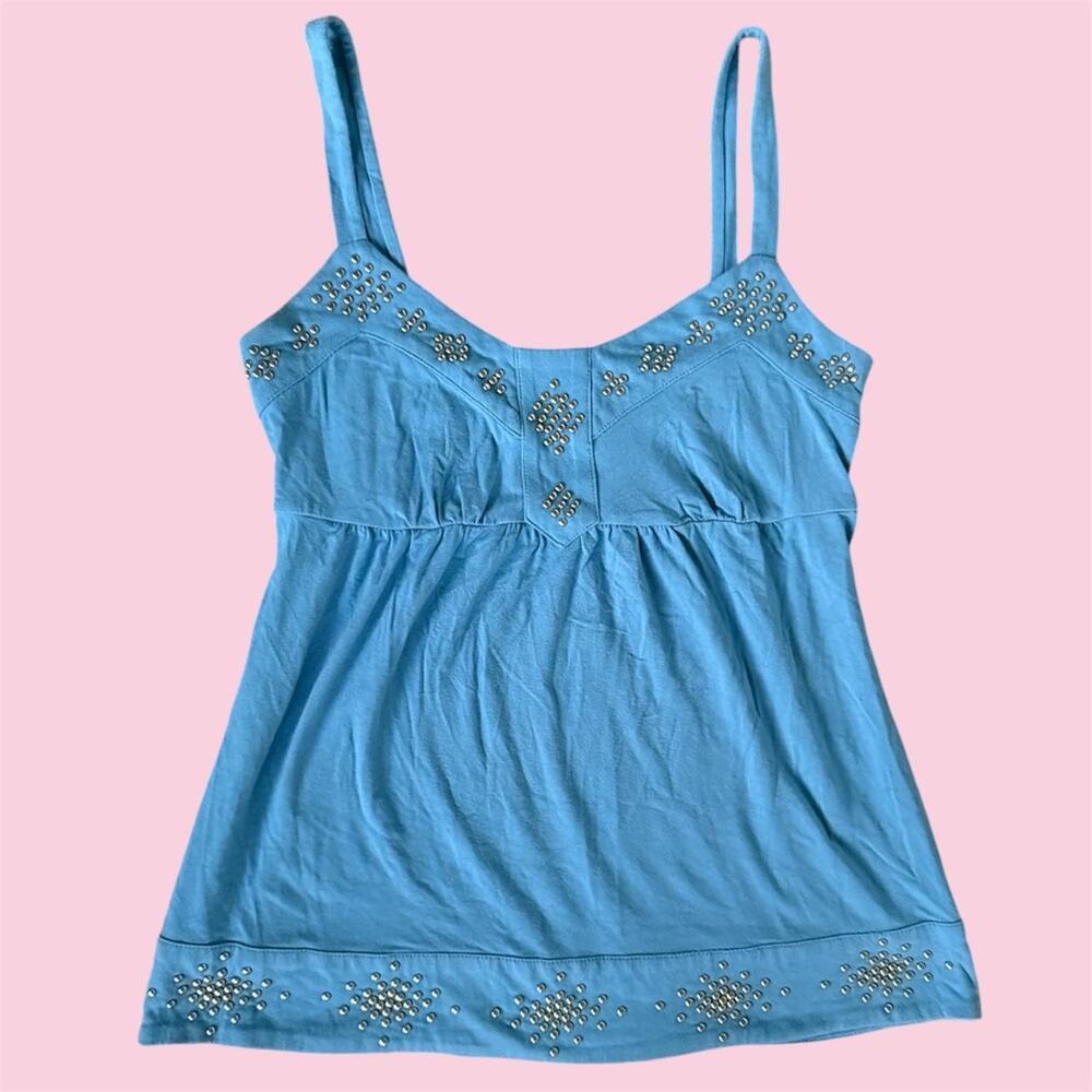 INC International Concepts blue babydoll tank top with silver rhinestones
